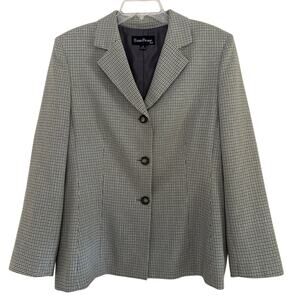 Evan-Picone Brown Houndstooth Blazer Womens Size 16 Button Lined Professional